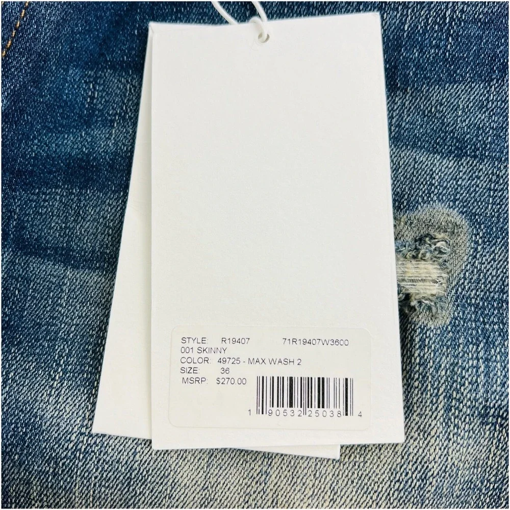 NWT OVADIA Blue Skinny 001 Cotton Elastane 5 Pocket Jeans Men's Size 36X33‎